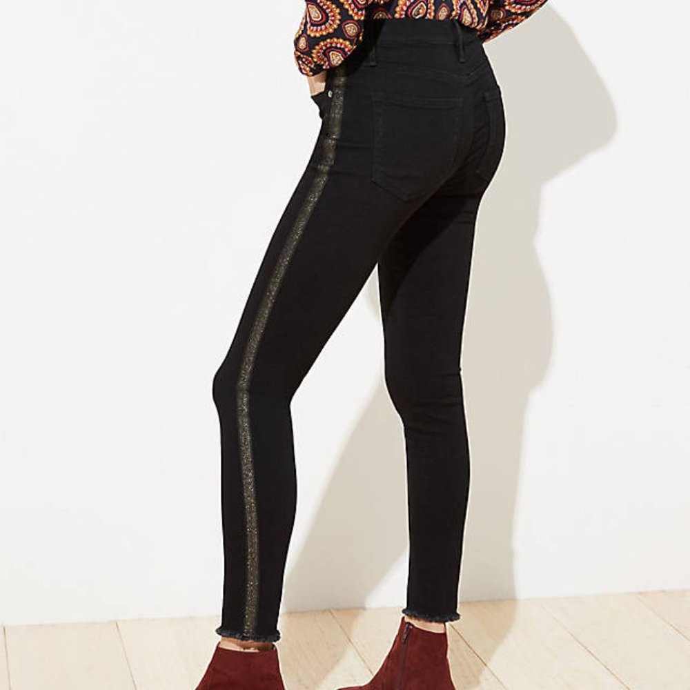 NWT LOFT SHIMMER STRIPE SLIM POCKET SKINNY JEANS